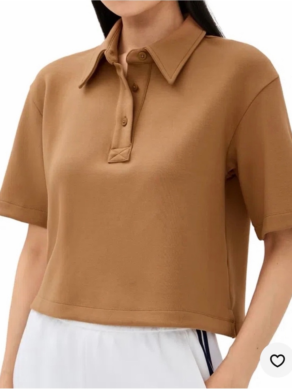 Boxy Cropped Polo Top in Camel